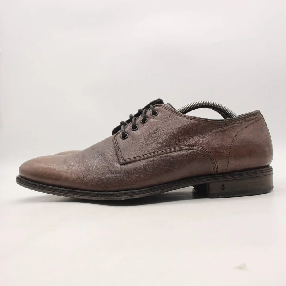 John Varvatos Men's UK 10.5 Plain Toe Brown Leather Oxford Handmade In Italy